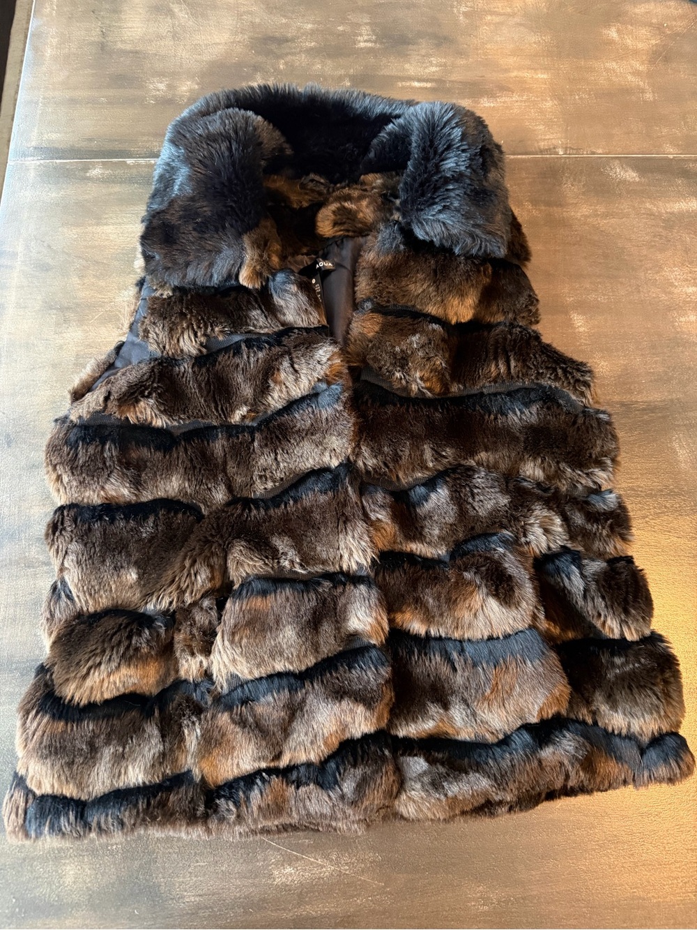 Luxury Faux Fur Vest in Dark Brown & Black